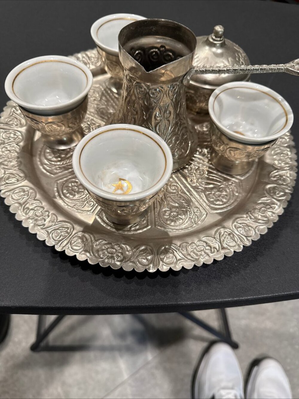 11 Pc. Silver Tone and Ceramic Tea Set *Beautiful*